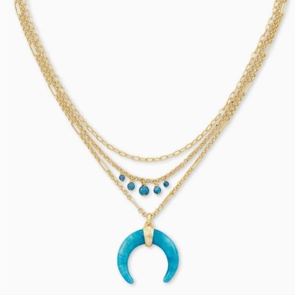 NWT KENDRA SCOTT GEMMA TEAL LABRADORITE 3 STRAND NECKLACE & HUGGIE EARRINGS SET - Picture 10 of 10